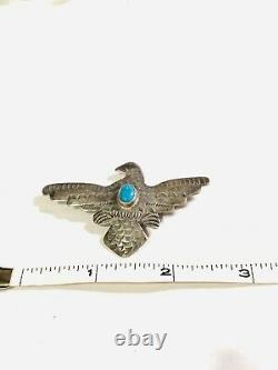 Vintage Handmade Native American Turquoise Thunderbird Stamped Pin