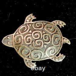 Vintage Handmade Signed AF Fuelle Overlay SS 925 Turtle Brooch Native American