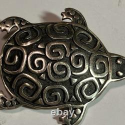 Vintage Handmade Signed AF Fuelle Overlay SS 925 Turtle Brooch Native American