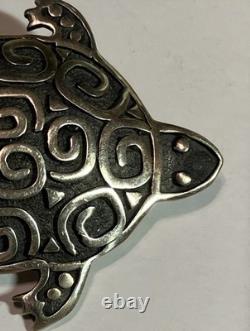 Vintage Handmade Signed AF Fuelle Overlay SS 925 Turtle Brooch Native American