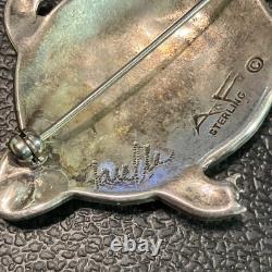 Vintage Handmade Signed AF Fuelle Overlay SS 925 Turtle Brooch Native American