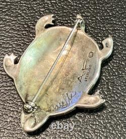 Vintage Handmade Signed AF Fuelle Overlay SS 925 Turtle Brooch Native American