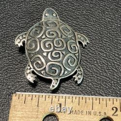 Vintage Handmade Signed AF Fuelle Overlay SS 925 Turtle Brooch Native American