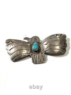 Vintage Handmade Sterling Silver Native American Turquoise Thunderbird Pin- #2