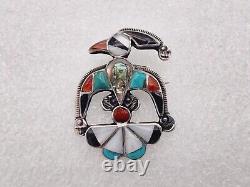 Vintage Handmade Zuni Inlay Thunderbird Multi Stone Pin Brooch Turquoise