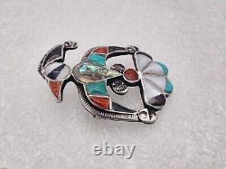 Vintage Handmade Zuni Inlay Thunderbird Multi Stone Pin Brooch Turquoise