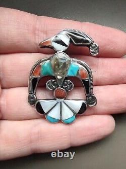 Vintage Handmade Zuni Inlay Thunderbird Multi Stone Pin Brooch Turquoise