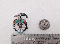 Vintage Handmade Zuni Inlay Thunderbird Multi Stone Pin Brooch Turquoise