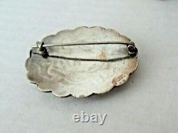 Vintage Harvey Era Sterling Silver Turquoise Hand Stamped Brooch Pin