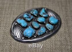 Vintage Heavy Native American Navajo Turquoise Sterling Silver Pin Brooch 45gr