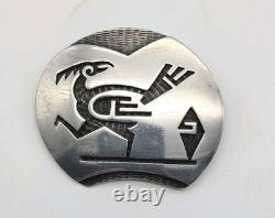 Vintage Hopi ELDON JAMES Sterling Silver Overlay Brooch Pin Bird Roadrunner