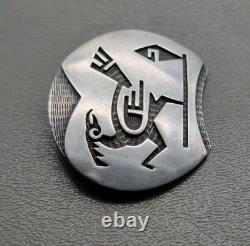 Vintage Hopi ELDON JAMES Sterling Silver Overlay Brooch Pin Bird Roadrunner