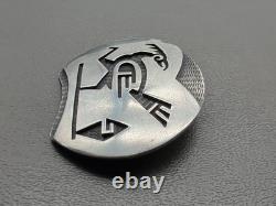 Vintage Hopi ELDON JAMES Sterling Silver Overlay Brooch Pin Bird Roadrunner
