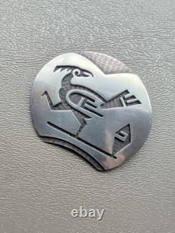 Vintage Hopi ELDON JAMES Sterling Silver Overlay Brooch Pin Bird Roadrunner