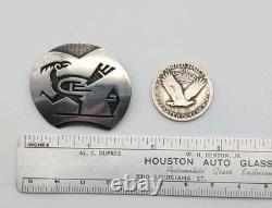 Vintage Hopi ELDON JAMES Sterling Silver Overlay Brooch Pin Bird Roadrunner