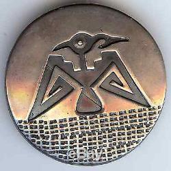 Vintage Hopi Indian Native American Round Silver Thunderbird Pin Brooch