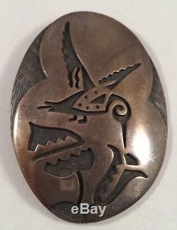 Vintage Hopi Native Hummingbird Flower Sterling Silver Pin Brooch
