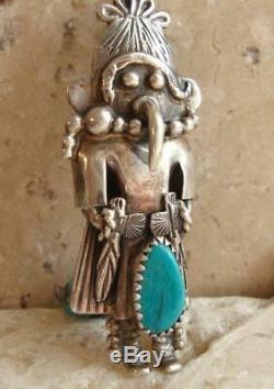 Vintage Hopi Navajo Sterling Silver Turquoise Warrior Kachina Pendant Pin Signed