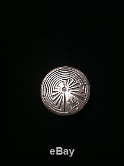 Vintage Hopi Overlay Silver Man In The Maze Pin Pendent Artist Stamp 1970-80