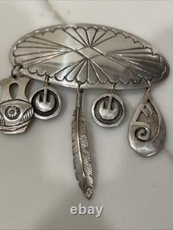 Vintage Hopi Silver Overlay Pin/Brooch with Charms Signed by Artist K. J