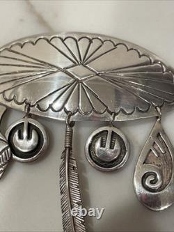 Vintage Hopi Silver Overlay Pin/Brooch with Charms Signed by Artist K. J