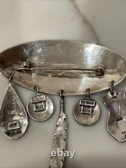 Vintage Hopi Silver Overlay Pin/Brooch with Charms Signed by Artist K. J