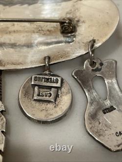 Vintage Hopi Silver Overlay Pin/Brooch with Charms Signed by Artist K. J