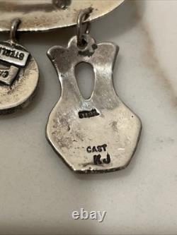 Vintage Hopi Silver Overlay Pin/Brooch with Charms Signed by Artist K. J