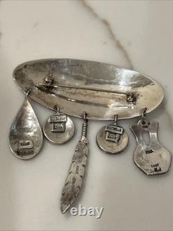 Vintage Hopi Silver Overlay Pin/Brooch with Charms Signed by Artist K. J
