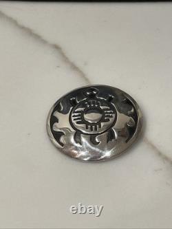 Vintage Hopi Sterling Silver Overlay Turtle Sun Pin Pendant 8.9g