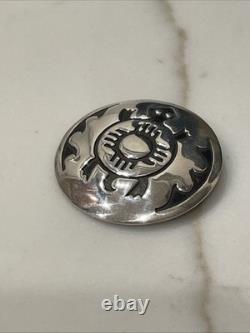 Vintage Hopi Sterling Silver Overlay Turtle Sun Pin Pendant 8.9g