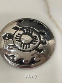 Vintage Hopi Sterling Silver Overlay Turtle Sun Pin Pendant 8.9g