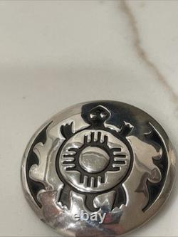 Vintage Hopi Sterling Silver Overlay Turtle Sun Pin Pendant 8.9g