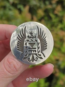 Vintage Hopi Steven Sockyma Overlay Crow Mother Sterling Silver/brass Brooch Pin
