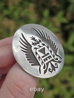 Vintage Hopi Steven Sockyma Overlay Crow Mother Sterling Silver/brass Brooch Pin