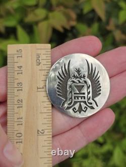 Vintage Hopi Steven Sockyma Overlay Crow Mother Sterling Silver/brass Brooch Pin