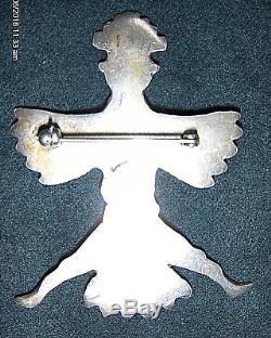 Vintage Horace Iule Zuni Sandcast Silver Turquoise Knifewing Pin Brooch