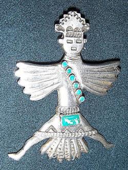Vintage Horace Iule Zuni Sandcast Silver Turquoise Knifewing Pin Brooch
