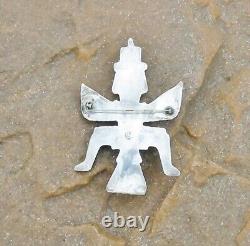 Vintage Inlaid Zuni Knifewing Sterling Pin Signed 3 1/2 inches Signed