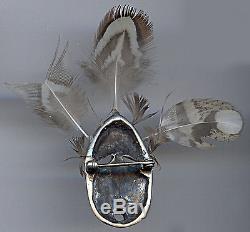Vintage Inuit Yup'ik Indian Silver & Feathers Mask Pin
