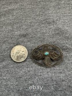 Vintage JSS Signed Turquoise Thunderbird Oval Brooch, 1.5in Long