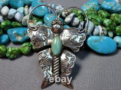 Vintage Joe Eby TURQUOISE Sterling Silver 2.18 BUTTERFLY working PIN signed