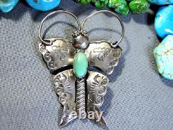 Vintage Joe Eby TURQUOISE Sterling Silver 2.18 BUTTERFLY working PIN signed