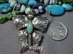 Vintage Joe Eby TURQUOISE Sterling Silver 2.18 BUTTERFLY working PIN signed