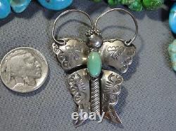 Vintage Joe Eby TURQUOISE Sterling Silver 2.18 BUTTERFLY working PIN signed