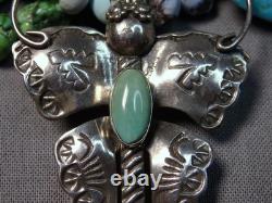 Vintage Joe Eby TURQUOISE Sterling Silver 2.18 BUTTERFLY working PIN signed