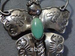 Vintage Joe Eby TURQUOISE Sterling Silver 2.18 BUTTERFLY working PIN signed