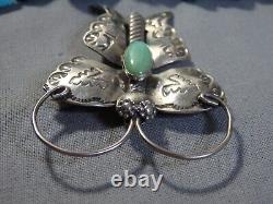 Vintage Joe Eby TURQUOISE Sterling Silver 2.18 BUTTERFLY working PIN signed