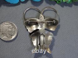 Vintage Joe Eby TURQUOISE Sterling Silver 2.18 BUTTERFLY working PIN signed