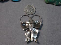 Vintage Joe Eby TURQUOISE Sterling Silver 2.18 BUTTERFLY working PIN signed